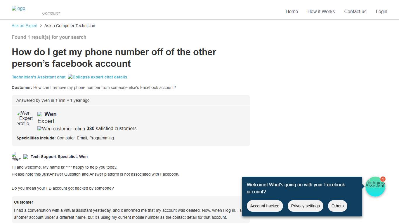 How do I get my phone number off of the other person’s facebook account